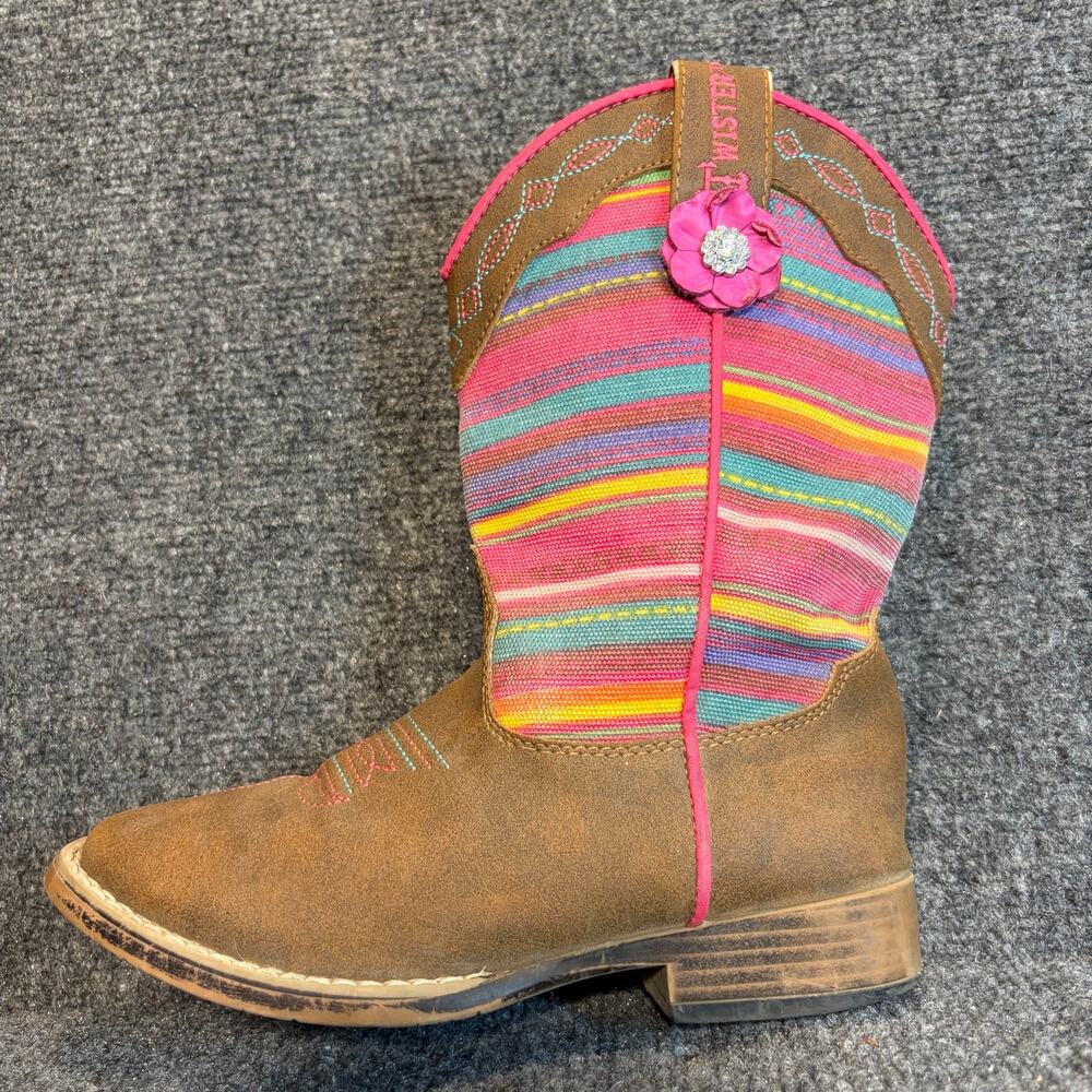 Twister Girls Brown Pink Stripe Square Toe Western Cowboy Boots Youth Size 1
